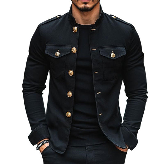 Men's Vintage Stand Collar Button-Up Casual Jacket